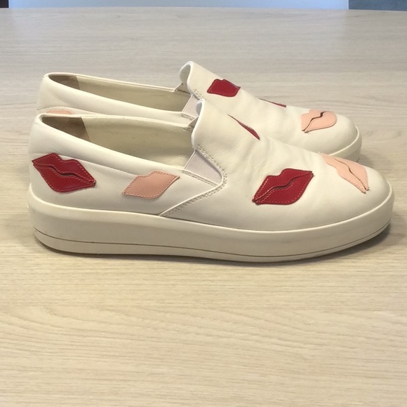 Prada Lips Appliqued Leather Slip On Sneaker- 37.5 - Picture 2 of 16